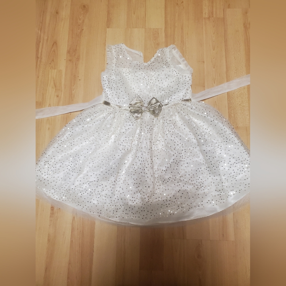 Jona Michelle Glittering White Dress with Silver Bow